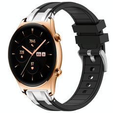 Per Honor Watch GS 3 22mm Quick Release Fibbia Argentata Cinturino Orologio in Silicone Reale (Nero)
