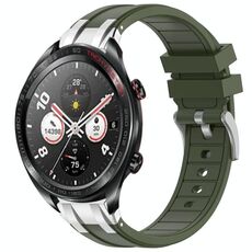Per Honor Watch Dream 22mm Quick Release Fibbia Argentata Cinturino per Orologio in Silicone Reale (Verde Oliva)