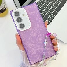 Per Samsung Galaxy S24 FE 5G placcatura glitter texture catena cinturino custodia per telefono in TPU con pellicola per lenti (modello a conchiglia viola)