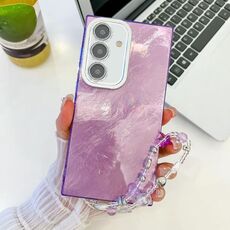 Per Samsung Galaxy S24 FE 5G placcatura glitter texture catena cinturino custodia per telefono in TPU con pellicola per lenti (texture in stagnola viola)