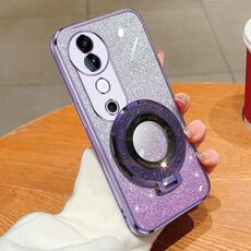 Per vivo S19 Custodia per telefono in TPU con supporto rotondo glitterato sfumato placcato (viola)