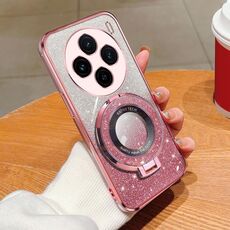Per vivo X100s Custodia per telefono in TPU con supporto rotondo glitterato sfumato placcato (rosa)