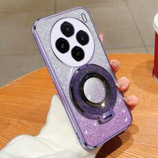 Per vivo X100s Custodia per telefono in TPU con supporto rotondo glitterato sfumato placcato (viola)
