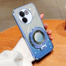 Per vivo V30e Custodia per telefono in TPU con supporto rotondo glitterato sfumato placcato (blu Sierra)