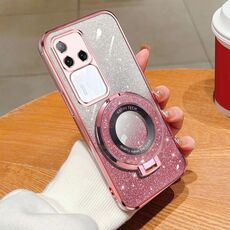 Per vivo S18 Pro Custodia per telefono in TPU con supporto rotondo glitterato sfumato placcato (rosa)