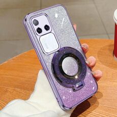 Per vivo S18 Pro Custodia per telefono in TPU con supporto rotondo glitterato sfumato placcato (viola)