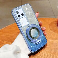 Per vivo S18 Pro Custodia per telefono in TPU con supporto rotondo glitterato sfumato placcato (blu Sierra)