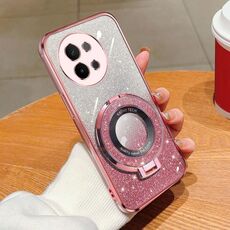 Per vivo S18e Custodia per telefono in TPU con supporto rotondo glitterato sfumato placcato (rosa)