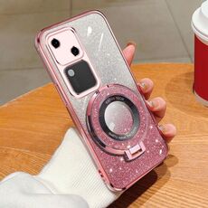 Per vivo S18 Custodia per telefono in TPU con supporto rotondo glitterato sfumato placcato (rosa)