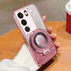 Per vivo S17T / S17 / S17 Pro Custodia per telefono in TPU con supporto rotondo glitterato sfumato placcato (rosa)