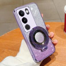 Per vivo S17T / S17 / S17 Pro Custodia per telefono in TPU con supporto rotondo glitterato sfumato placcato (viola)