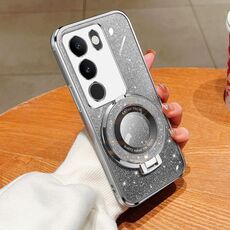 Per vivo S17T / S17 / S17 Pro Custodia per telefono in TPU con supporto rotondo glitterato sfumato placcato (argento)