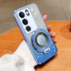 Per vivo V29 / V29 Pro Custodia per telefono in TPU con supporto rotondo glitterato sfumato placcato (blu Sierra)