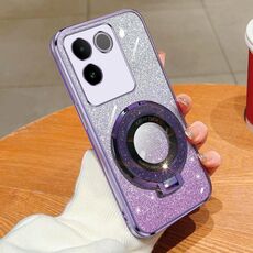 Per vivo S17e Custodia per telefono in TPU con supporto rotondo glitterato sfumato placcato (viola)