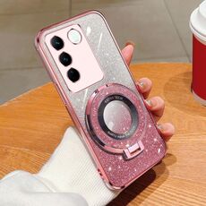 Per vivo S16 / S16 Pro Custodia per telefono in TPU con supporto rotondo glitterato sfumato placcato (rosa)