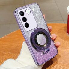 Per vivo S16 / S16 Pro Custodia per telefono in TPU con supporto rotondo glitterato sfumato placcato (viola)