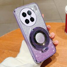 Per vivo X90 Pro Custodia per telefono in TPU con supporto rotondo glitterato sfumato placcato (viola)