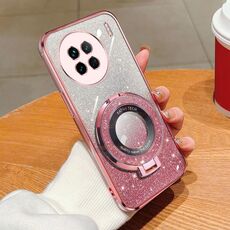 Per vivo X90 Custodia per telefono in TPU con supporto rotondo glitterato sfumato placcato (rosa)