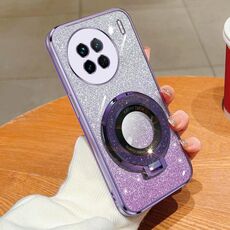 Per vivo X90 Custodia per telefono in TPU con supporto rotondo glitterato sfumato placcato (viola)