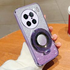 Per vivo X90 Pro+ Custodia per telefono in TPU con supporto rotondo glitterato sfumato placcato (viola)