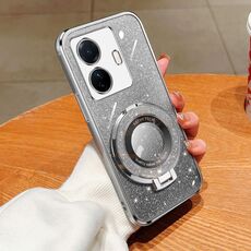 Custodia per telefono in TPU con supporto rotondo con glitter sfumato placcato per vivo S15e / T1 Pro (Argento)