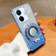 Custodia per telefono in TPU con supporto rotondo con glitter sfumato placcato per vivo S15e / T1 Pro (Sierra Blue)