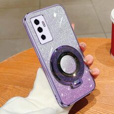 Per vivo S10e / V23e 4G / 5G Custodia per telefono in TPU con supporto rotondo glitterato sfumato placcato (viola)