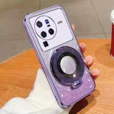 Per vivo X80 Pro Custodia per telefono in TPU con supporto rotondo glitterato sfumato placcato (viola)
