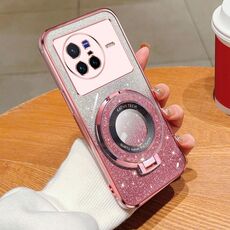 Per vivo X80 Custodia per telefono in TPU con supporto rotondo glitterato sfumato placcato (rosa)