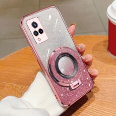 Per vivo V21 4G / 5G Custodia per telefono in TPU con supporto rotondo glitterato sfumato placcato (rosa)