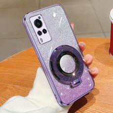 Per vivo X60 Custodia per telefono in TPU con supporto rotondo glitterato sfumato placcato (viola)