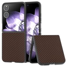 Per Xiaomi Mix Flip Custodia per telefono in PU con struttura in fibra di carbonio e cornice nera (caffè)