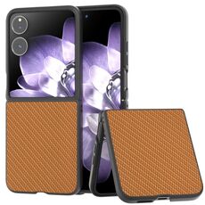 Per Xiaomi Mix Flip Custodia per telefono in PU con struttura in fibra di carbonio e cornice nera (marrone)