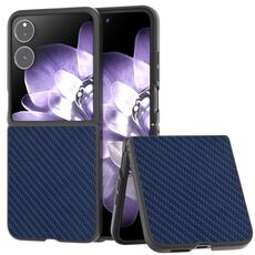Per Xiaomi Mix Flip Custodia per telefono in PU con struttura in fibra di carbonio e cornice nera (blu)