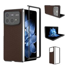 Per Xiaomi Mix Fold 4 Custodia per telefono in PU con trama in fibra di carbonio e cornice nera (caffè)