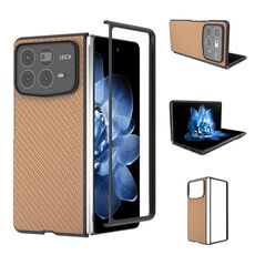 Per Xiaomi Mix Fold 4 Custodia per telefono in PU con struttura in fibra di carbonio e cornice nera (oro)