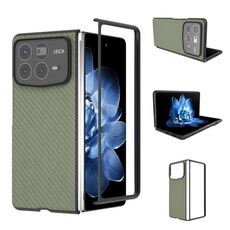 Per Xiaomi Mix Fold 4 Custodia per telefono in PU con trama in fibra di carbonio e cornice nera (verde)