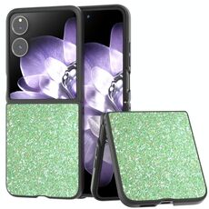 Per Xiaomi Mix Flip Custodia per telefono con glitter colorati con cornice nera (verde scuro)