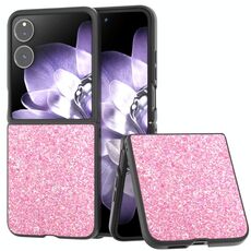 Per Xiaomi Mix Flip Custodia per telefono con glitter colorati e cornice nera (viola rosa)