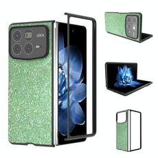 Per Xiaomi Mix Fold 4 Custodia per telefono con glitter colorati con cornice nera (verde scuro)