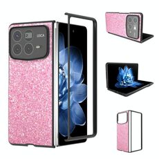 Per Xiaomi Mix Fold 4 Custodia per telefono con glitter colorati con cornice nera (viola rosa)