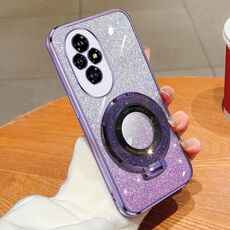 Per Honor 200 Custodia per telefono in TPU con supporto rotondo glitterato sfumato placcato (viola)