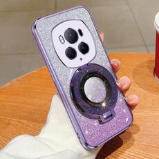 Custodia per telefono in TPU con supporto rotondo glitterato sfumato per Honor Magic6 Pro (viola)