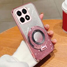 Per Honor X8a Custodia per telefono in TPU con supporto rotondo glitterato sfumato placcato (rosa)