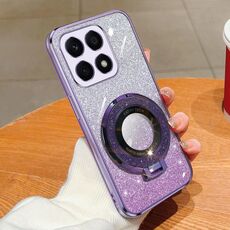 Per Honor X8a Custodia per telefono in TPU con supporto rotondo glitterato sfumato placcato (viola)