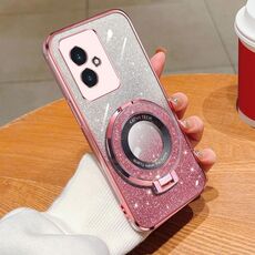 Custodia per telefono in TPU con supporto rotondo glitterato sfumato placcato per Honor 100 (rosa)
