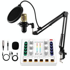 M8 Registrazione e canto Live Bluetooth Scheda audio Set, Colore: Bianco + Oro Cantilever