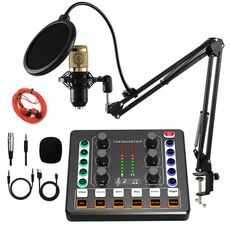 M8 Registrazione e canto Live Bluetooth Scheda audio Set, Colore: Nero + Oro Auricolare Cantilever