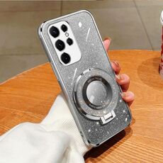 Per Samsung Galaxy S22 Ultra 5G Custodia per telefono in TPU con supporto rotondo glitterato sfumato placcato (argento)