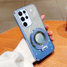 Per Samsung Galaxy S22 Ultra 5G Custodia per telefono in TPU con supporto rotondo glitterato sfumato placcato (blu Sierra)